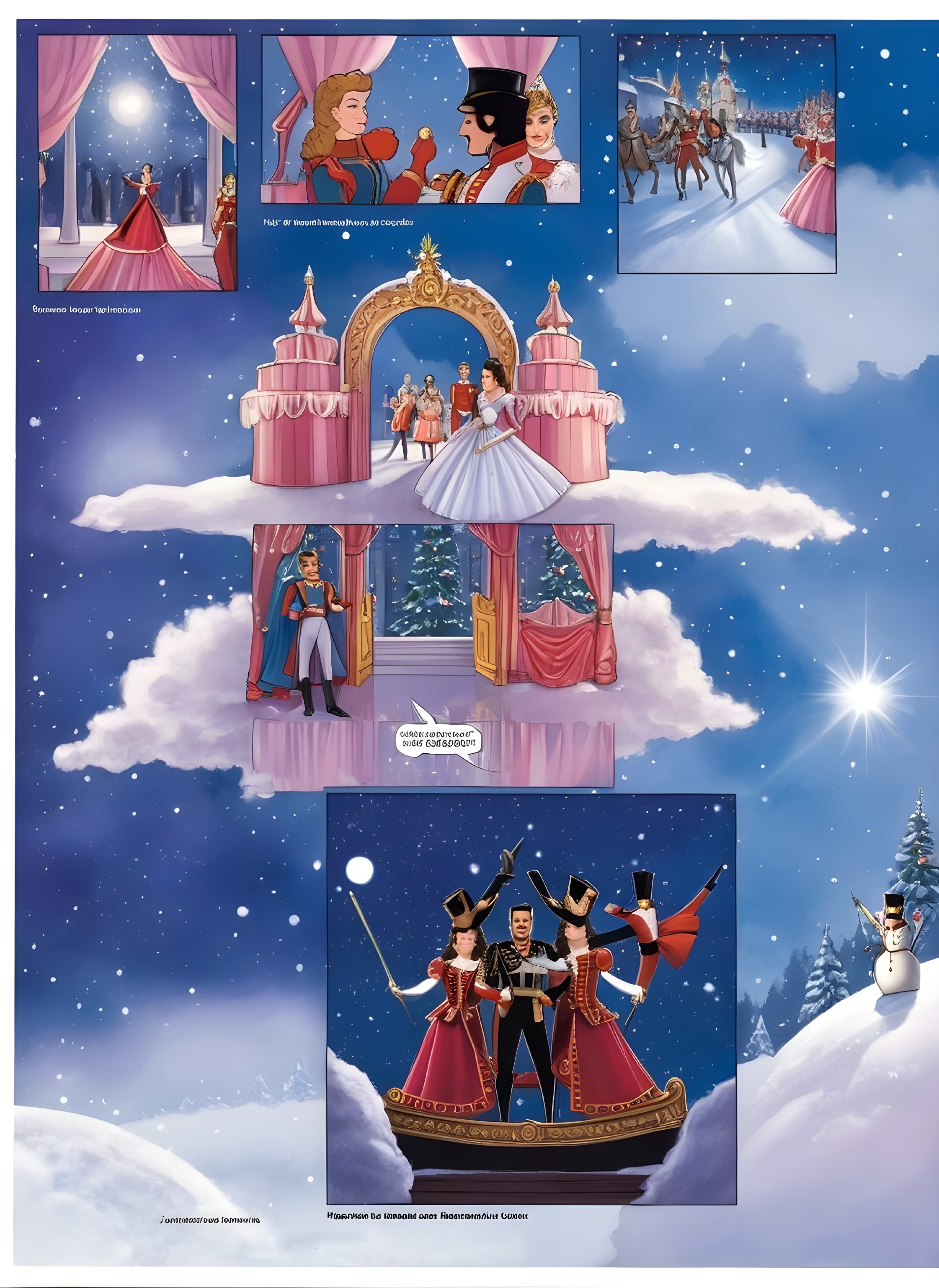 Whimsical Winter Scene with Royal Characters and Festivities
