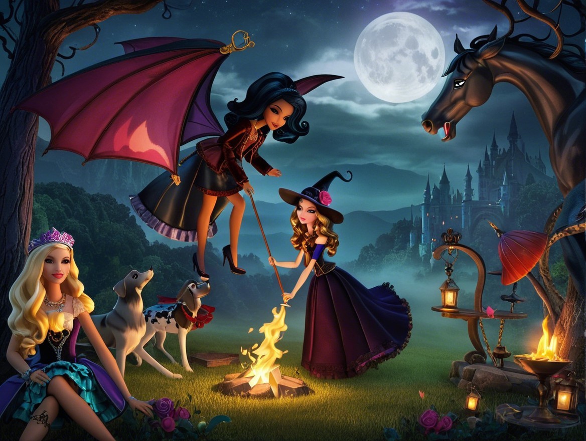 Witches Casting Spells by a Campfire at Night
