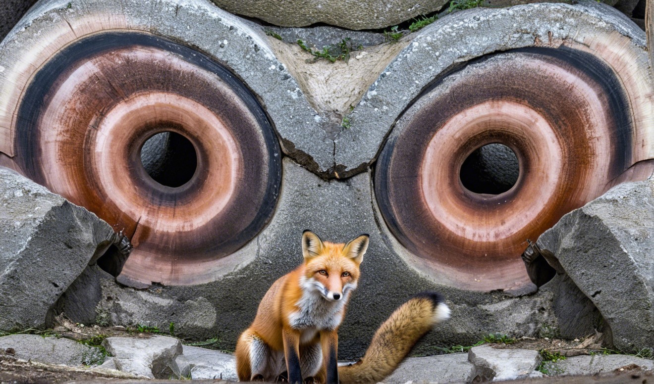 Majestic fox against colorful wooden circles backdrop