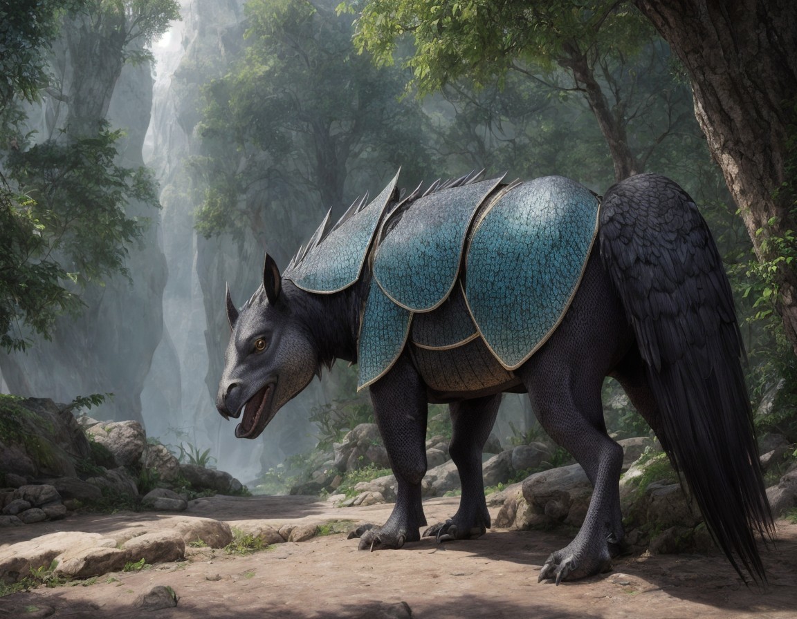 Majestic Armored Creature in Enchanted Forest