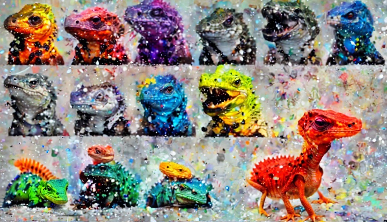 Vibrant Collage of Colorful Lizards and Patterns