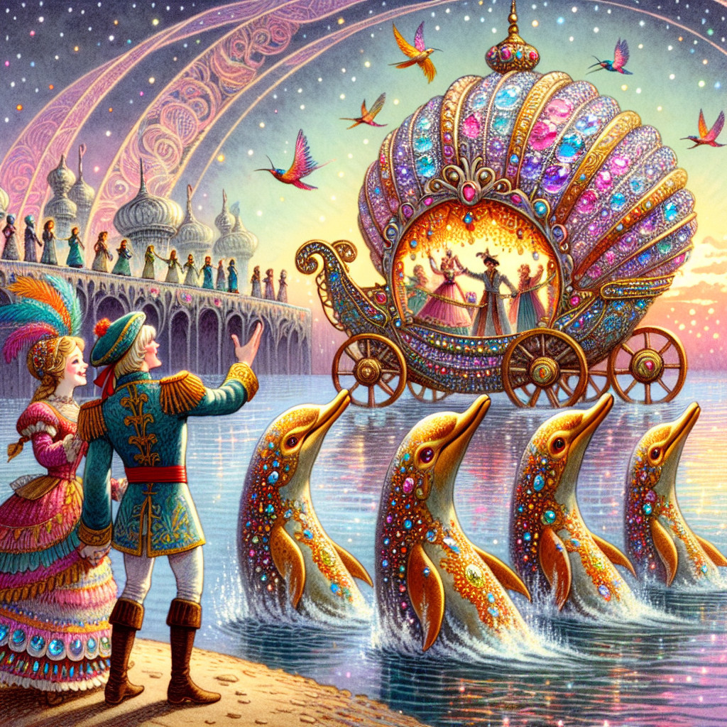 Whimsical Scene of a Pearl Carriage by Water