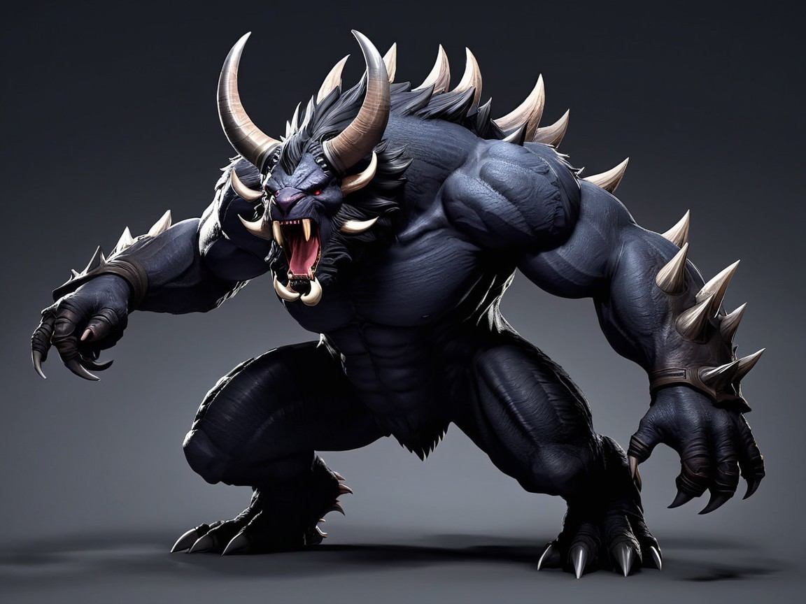Fierce Muscular Creature with Dark Skin and Red Eyes