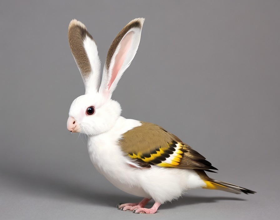Whimsical Rabbit-Bird Hybrid with Colorful Features