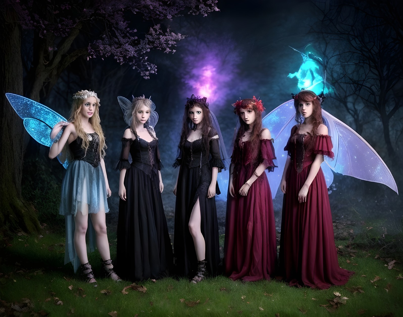 Enchanting Figures in a Mystical Forest Setting