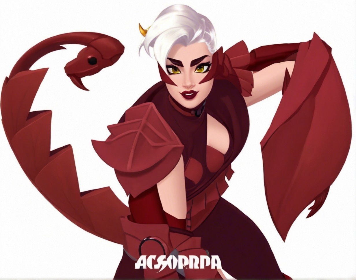 Bold character design with scorpion tail and armor