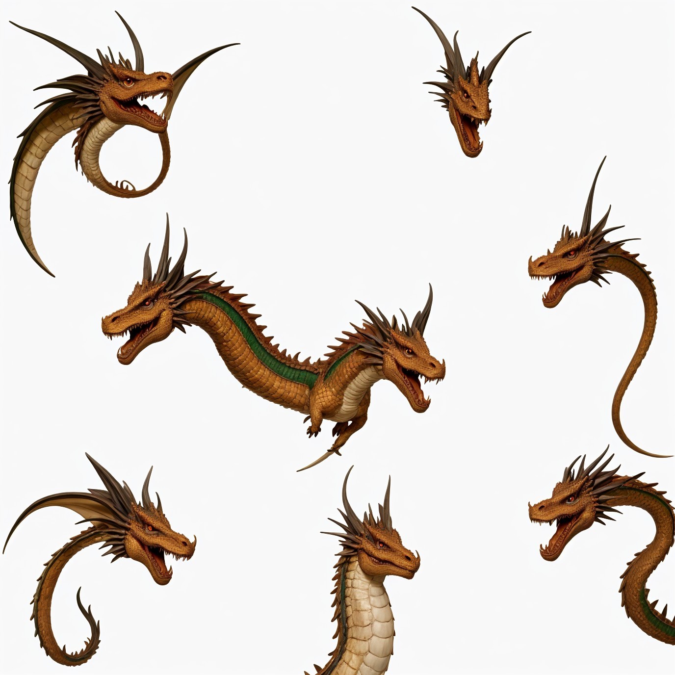 Stylized Dragons with Intricate Scales and Colors