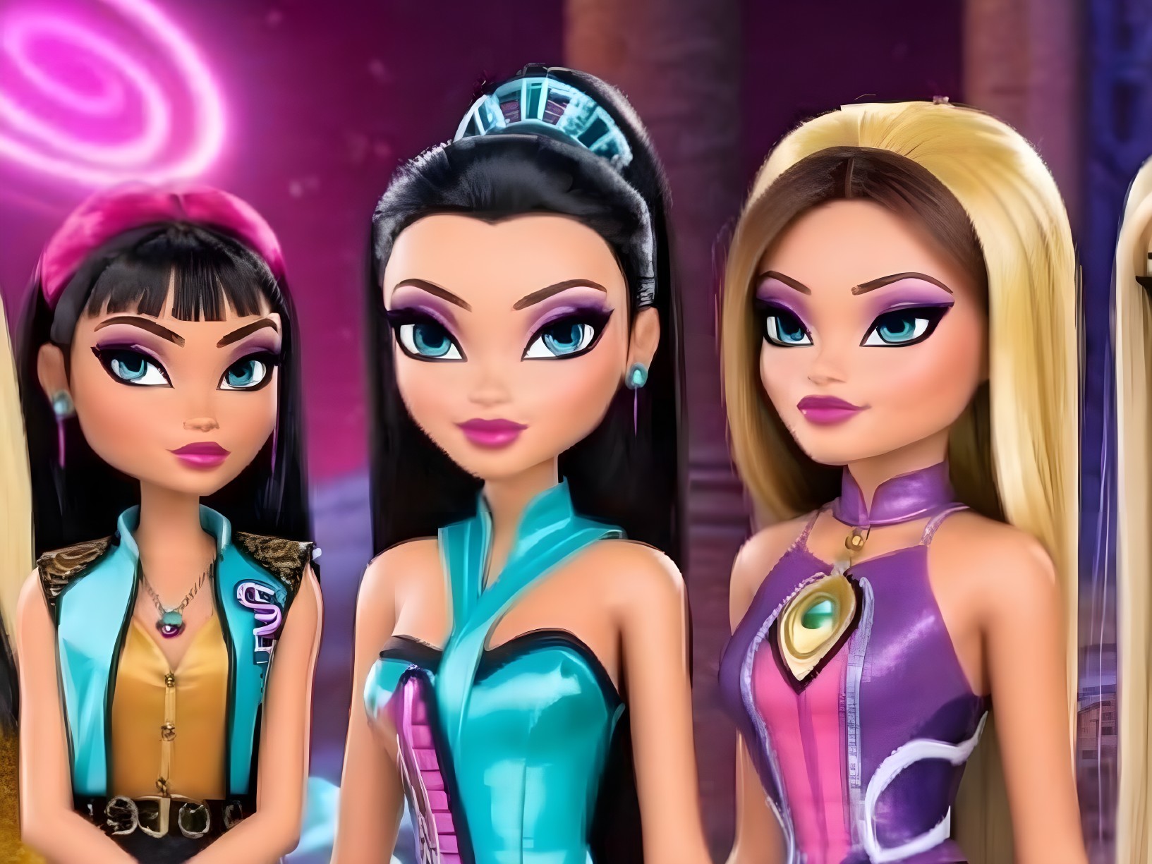 Stylized dolls in vibrant outfits with unique hairstyles