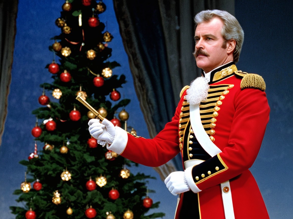 Man in Red Military Uniform by Decorated Christmas Tree