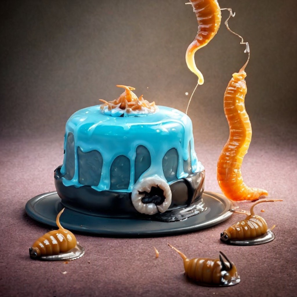 Whimsical Blue Cake with Edible Insect Decorations