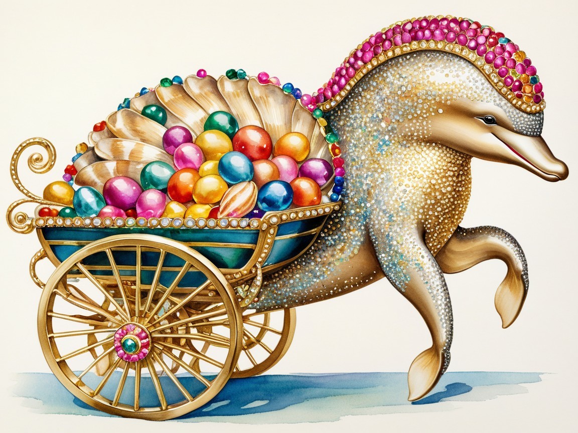 Whimsical Golden Dolphin with Ornate Egg Cart