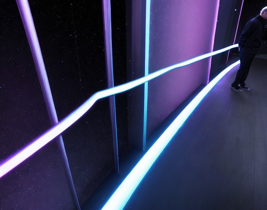Futuristic Indoor Space with Neon Lighting Effects