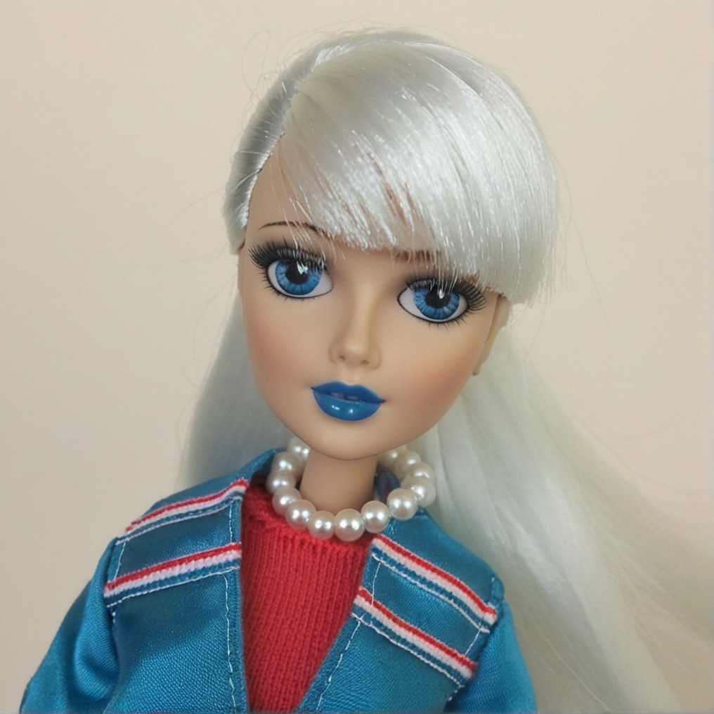 Fashion doll with silver hair and turquoise jacket