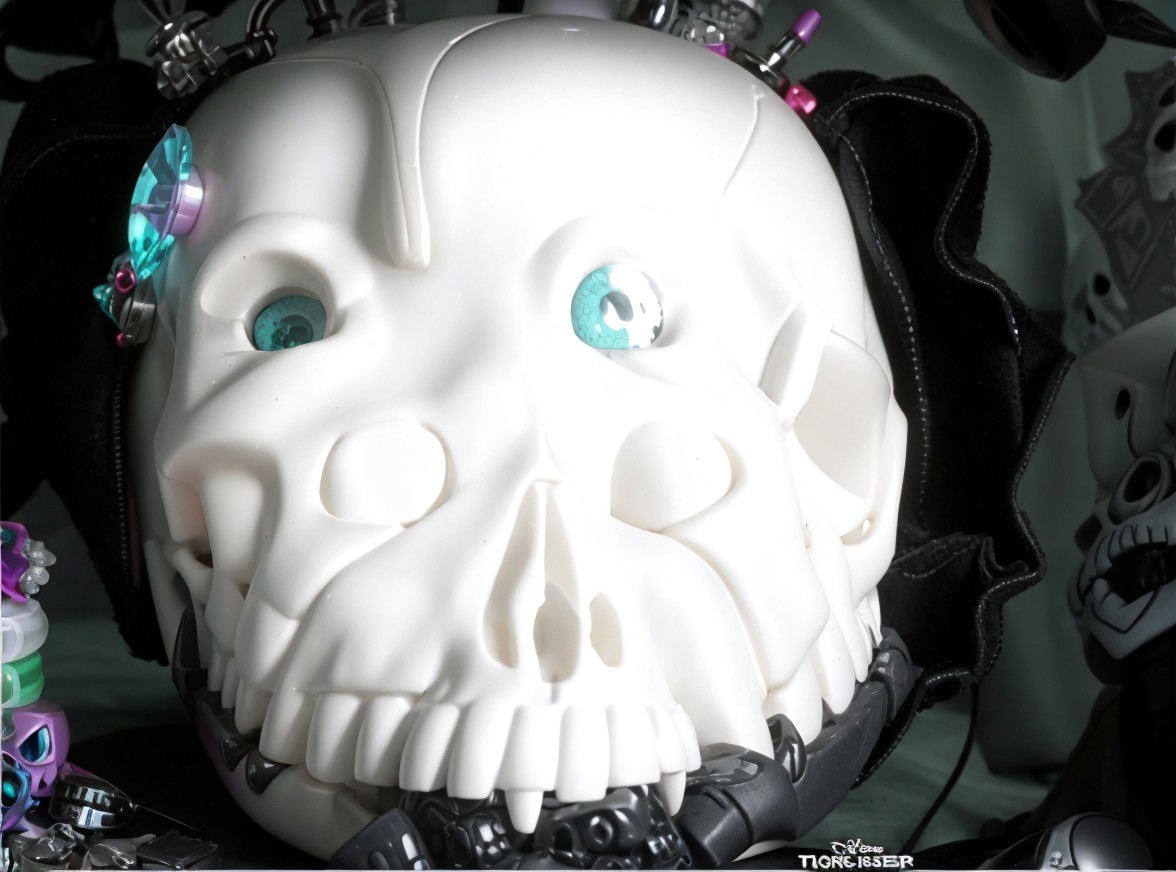 White Skull with Blue Eyes and Colorful Accessories