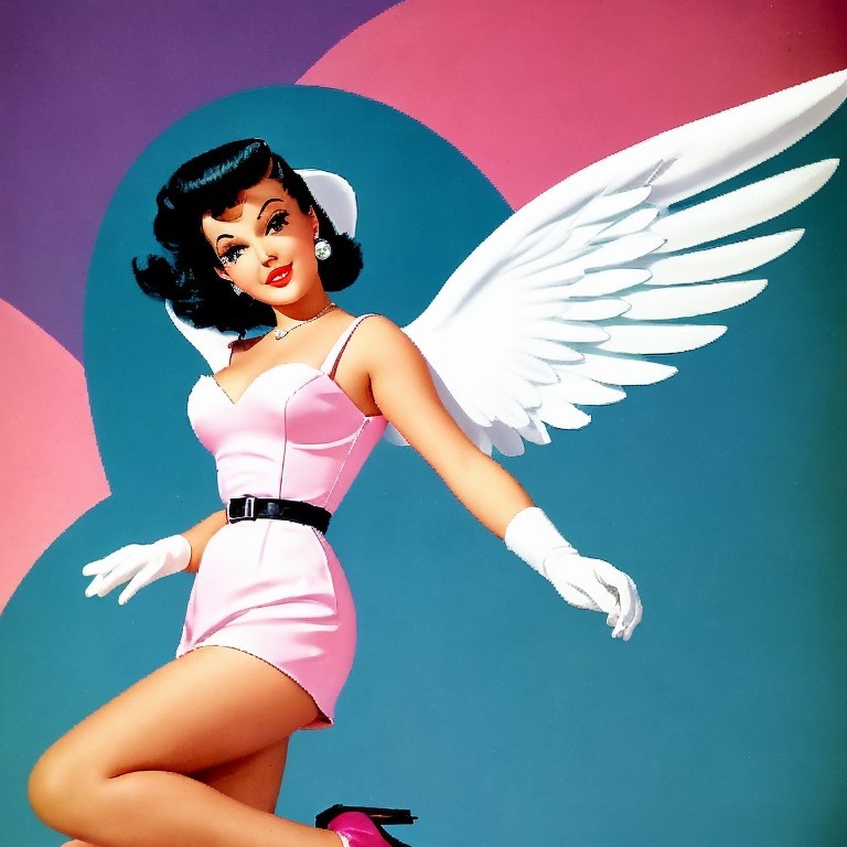 Glamorous Cartoon Character in Pink Dress and Wings