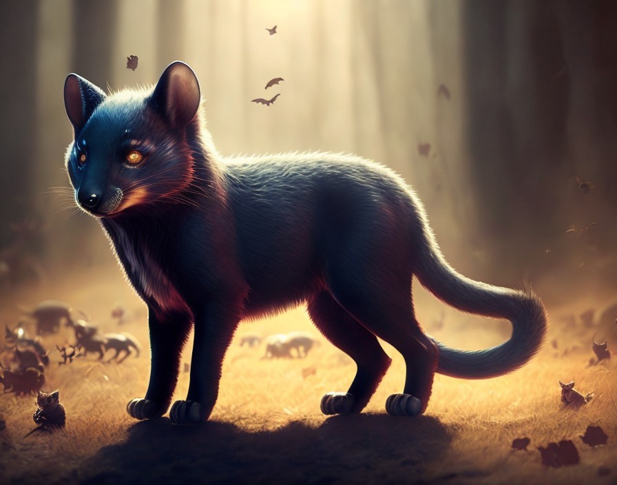 Mystical Creature in Dimly Lit Enchanted Forest