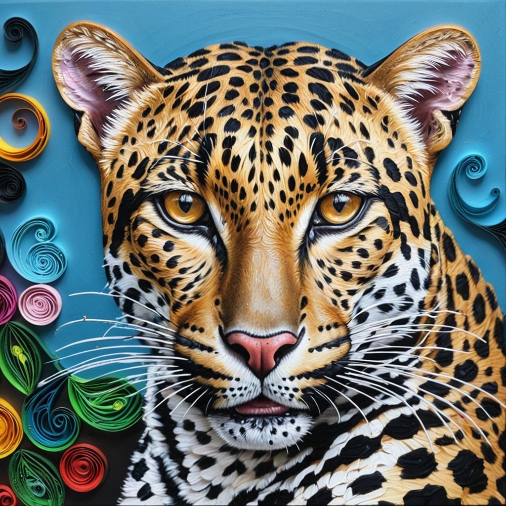Close-up of a leopard's face with colorful background