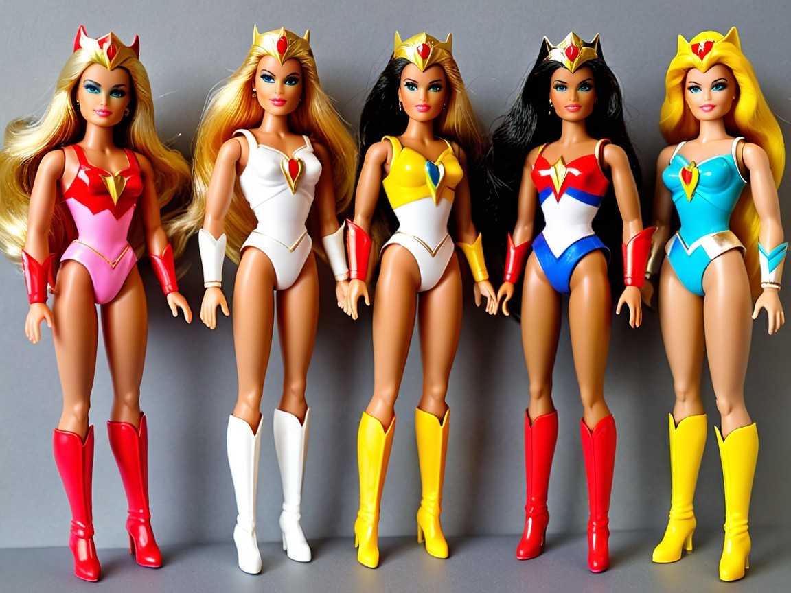Five Colorful Superhero Dolls in Bodysuits and Crowns