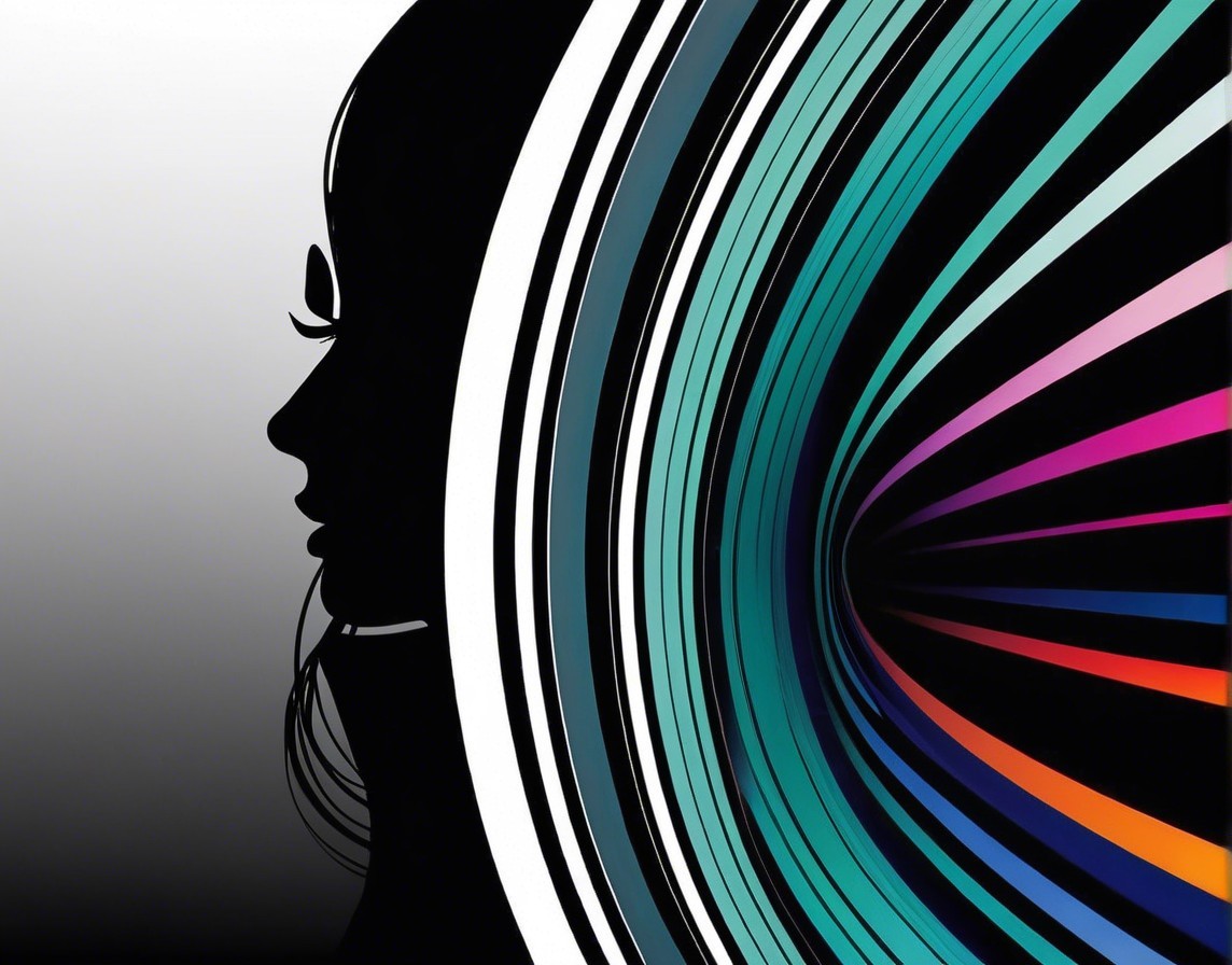 Silhouette of a Woman with Colorful Radiating Lines