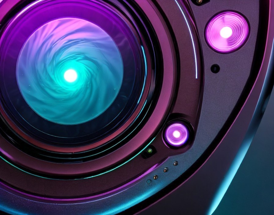 Futuristic Camera Lens with Vibrant Colors and Design