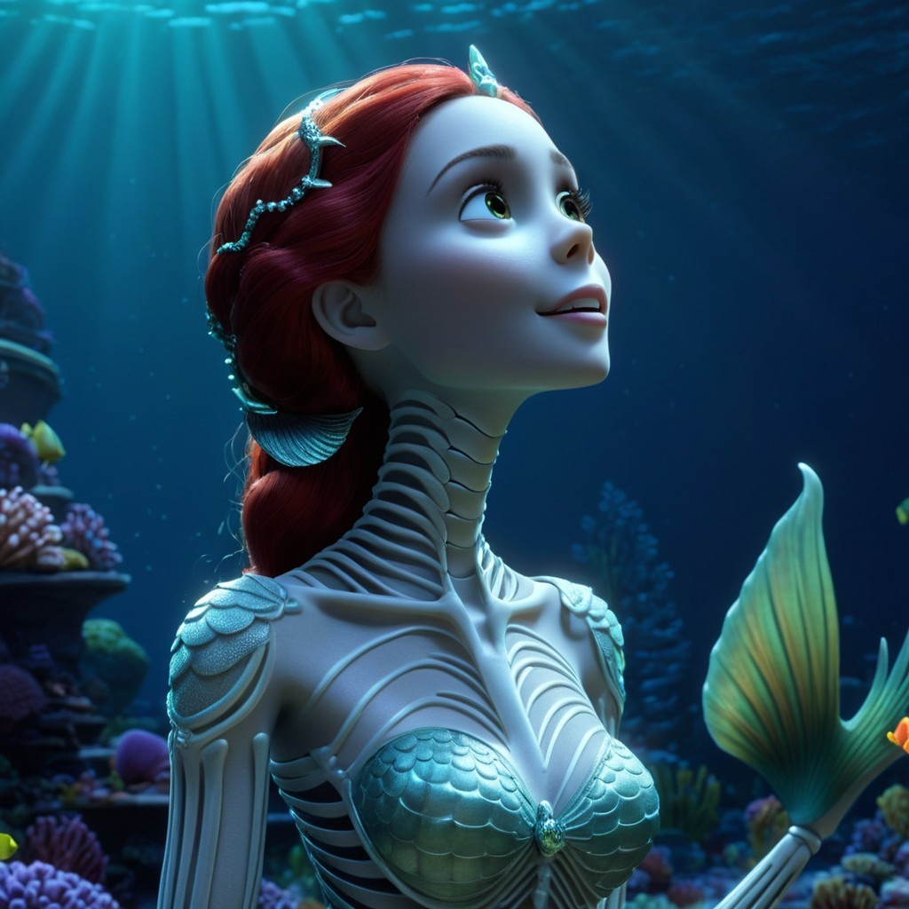 Mermaid with Red Hair in Underwater Scenery