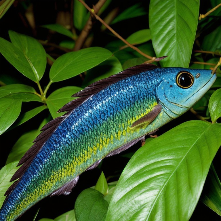 Iridescent Fish Among Lush Green Leaves