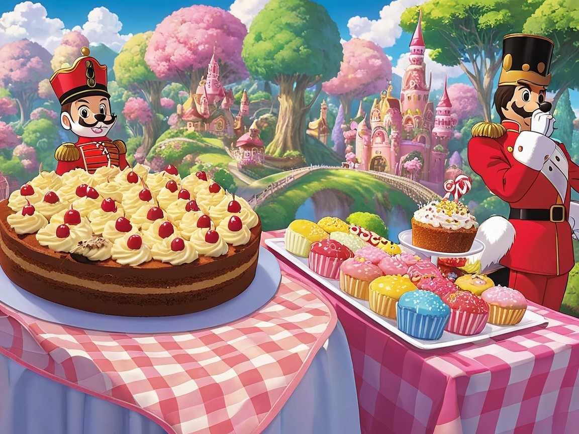 Decorative Chocolate Cake and Colorful Cupcakes Scene