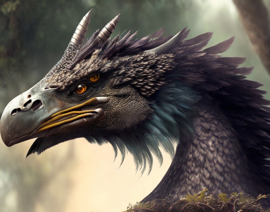 Majestic mythical creature with textured scales and horns