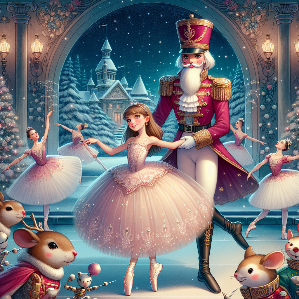 Nutcracker and Clara in a Winter Wonderland Scene