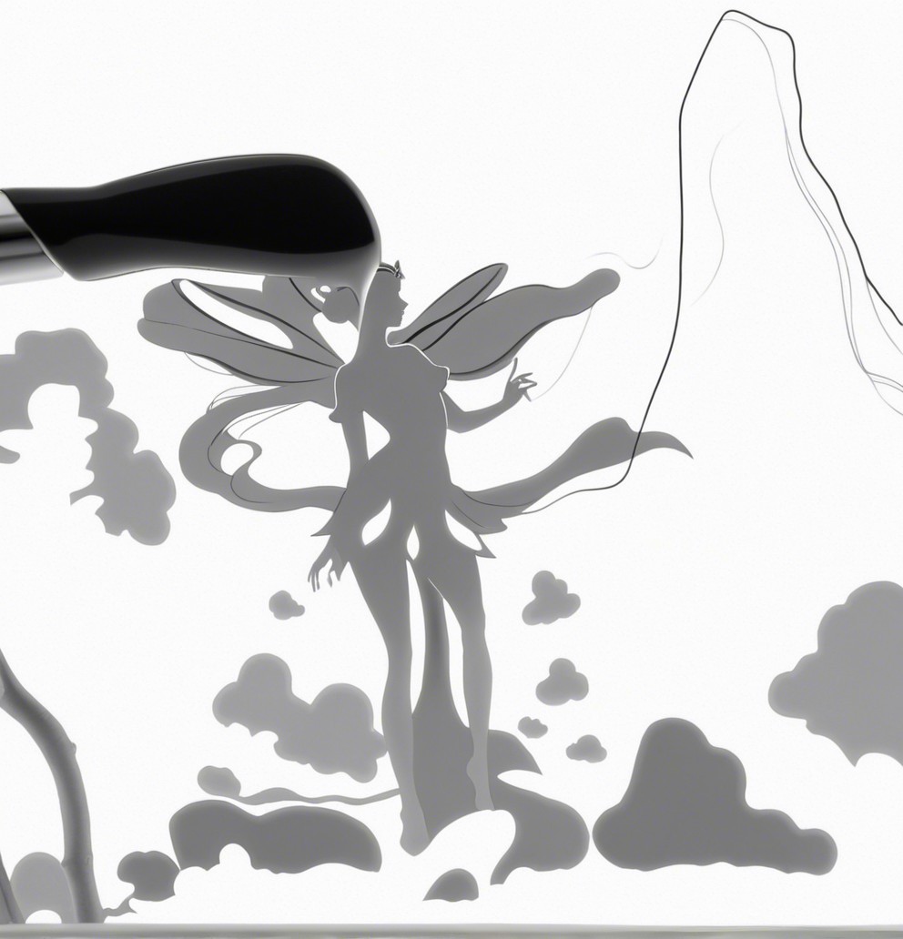 Silhouette of a fairy with wings on a white background