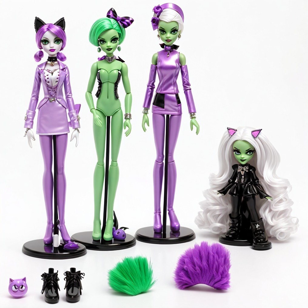Collection of Four Colorful Fashion Dolls and Accessories