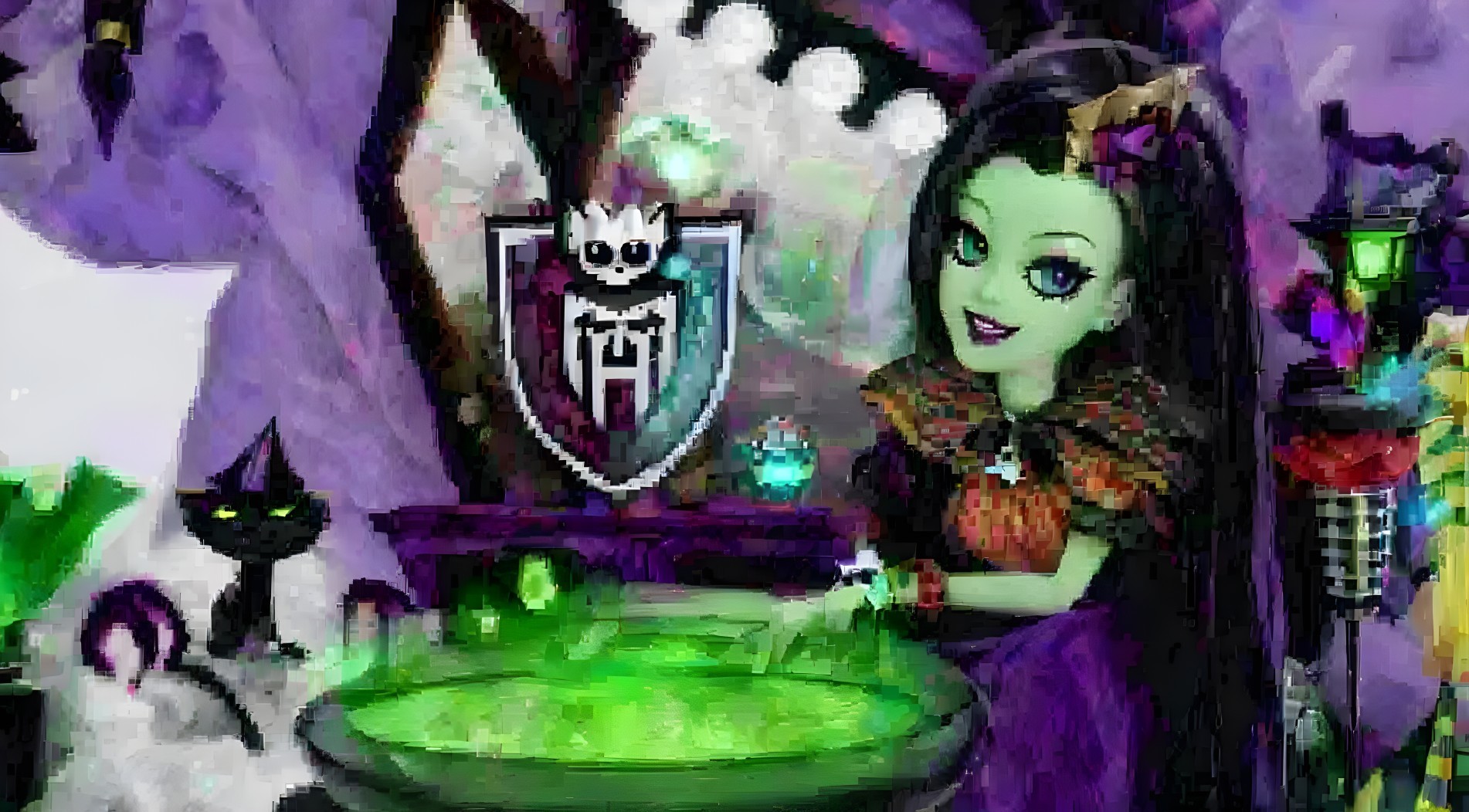 Whimsical Scene of a Green-Skinned Girl in Magic