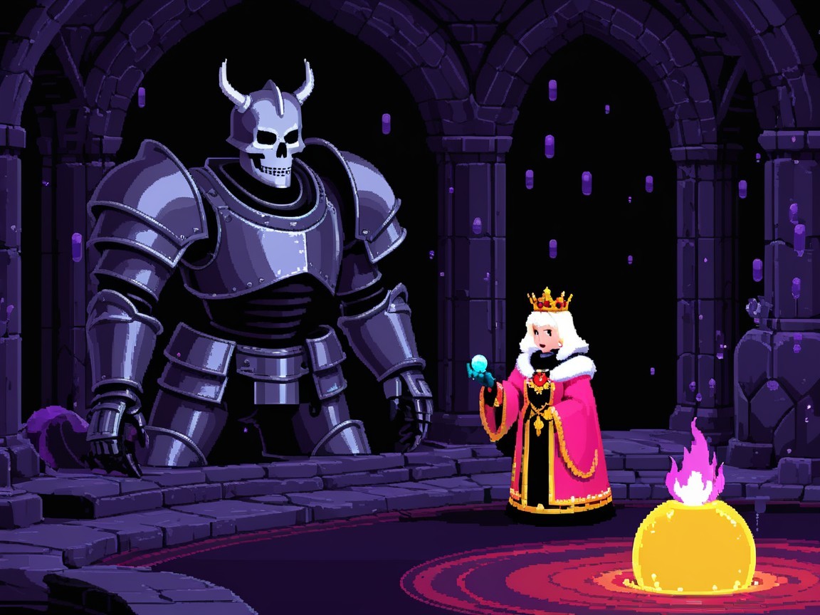 Queen and Knight in a Magical Stone Chamber Scene