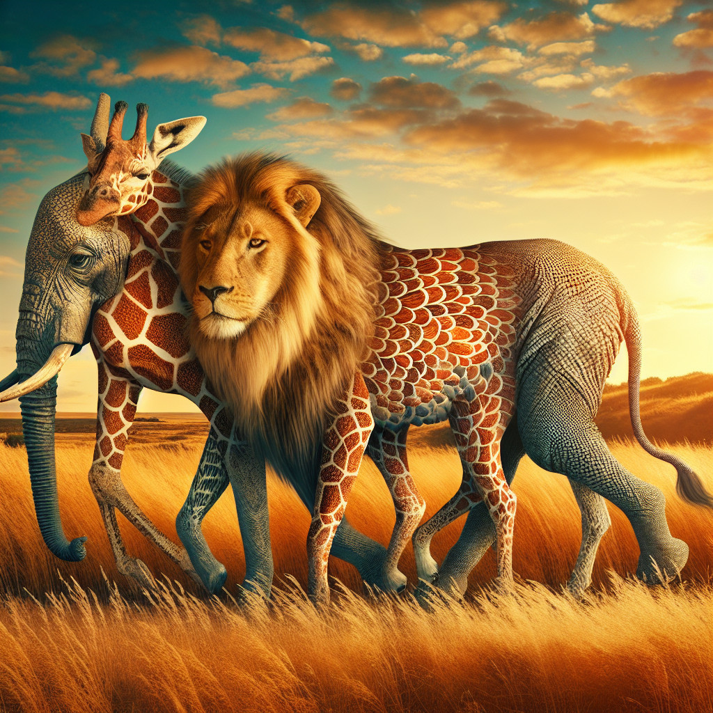 Surreal Hybrid Creature in Vibrant Savannah Landscape