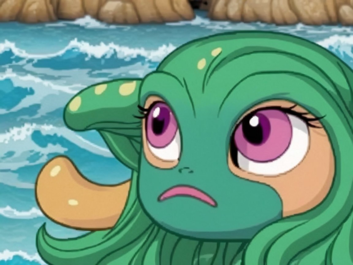 Whimsical Animated Creature with Aquatic Features