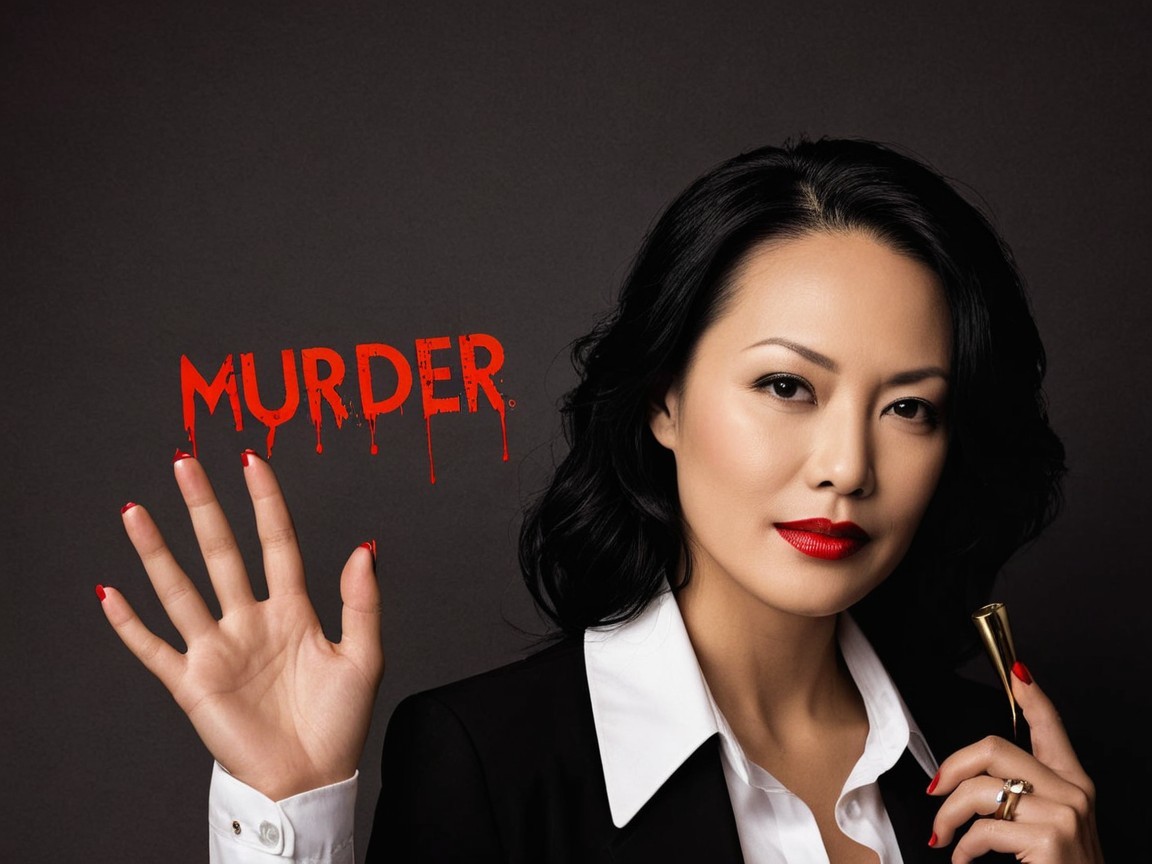 Confident Woman in Black Suit with Dramatic Backdrop