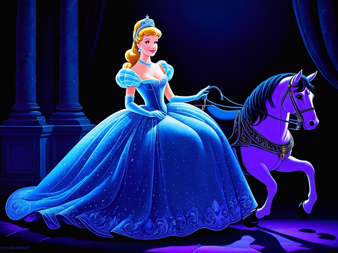 Princess in Blue Gown with Enchanted Architecture