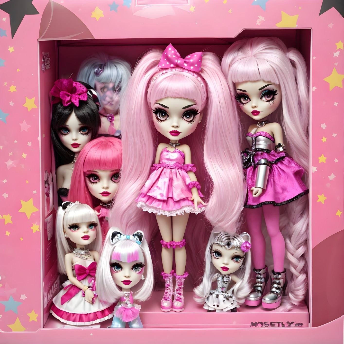 Vibrant Pink-Themed Display of Stylish Dolls