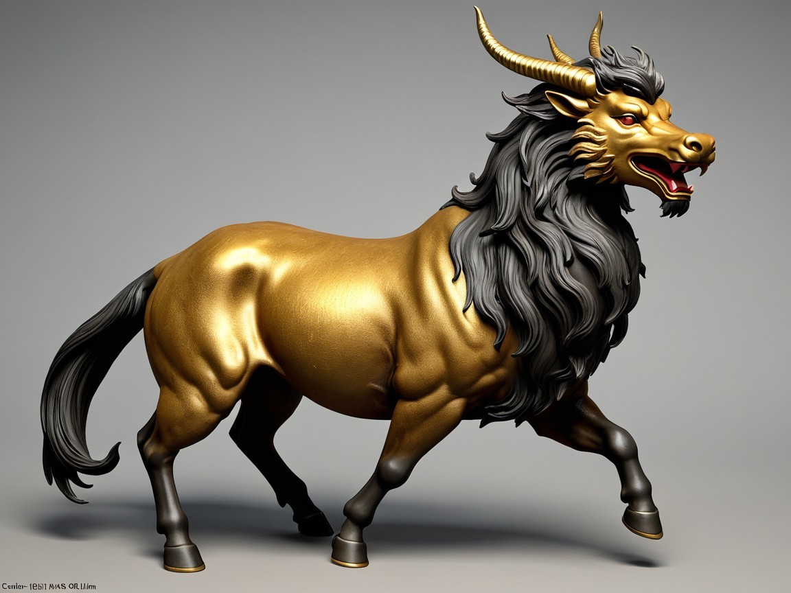 Golden Bull-Lion Creature with Majestic Mane and Horns