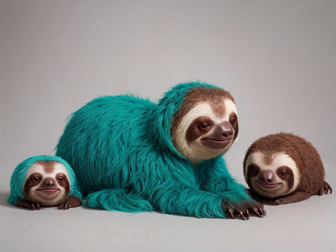 Whimsical Cartoon Sloths with Vibrant Fur Colors