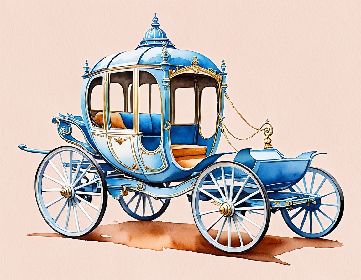 Illustrated Royal Carriage with Elegant Blue Exterior