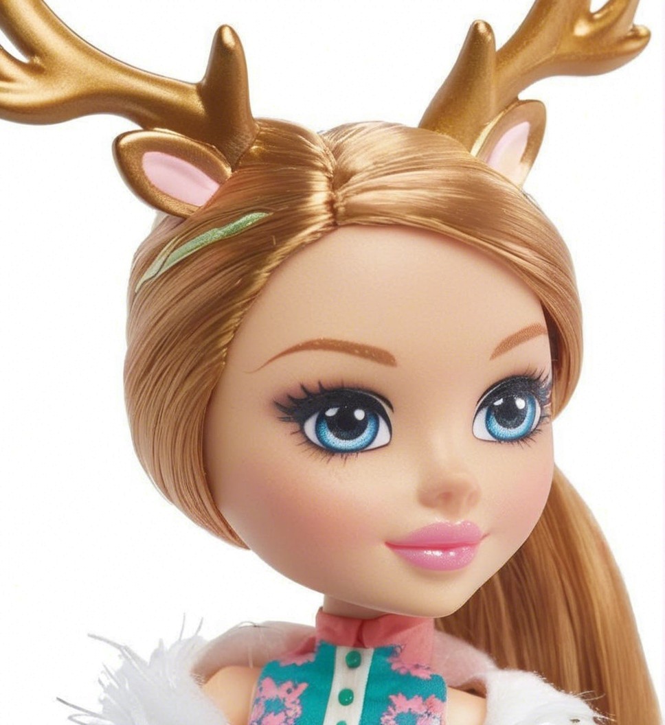 Close-Up of Doll with Honey-Blonde Hair and Antlers