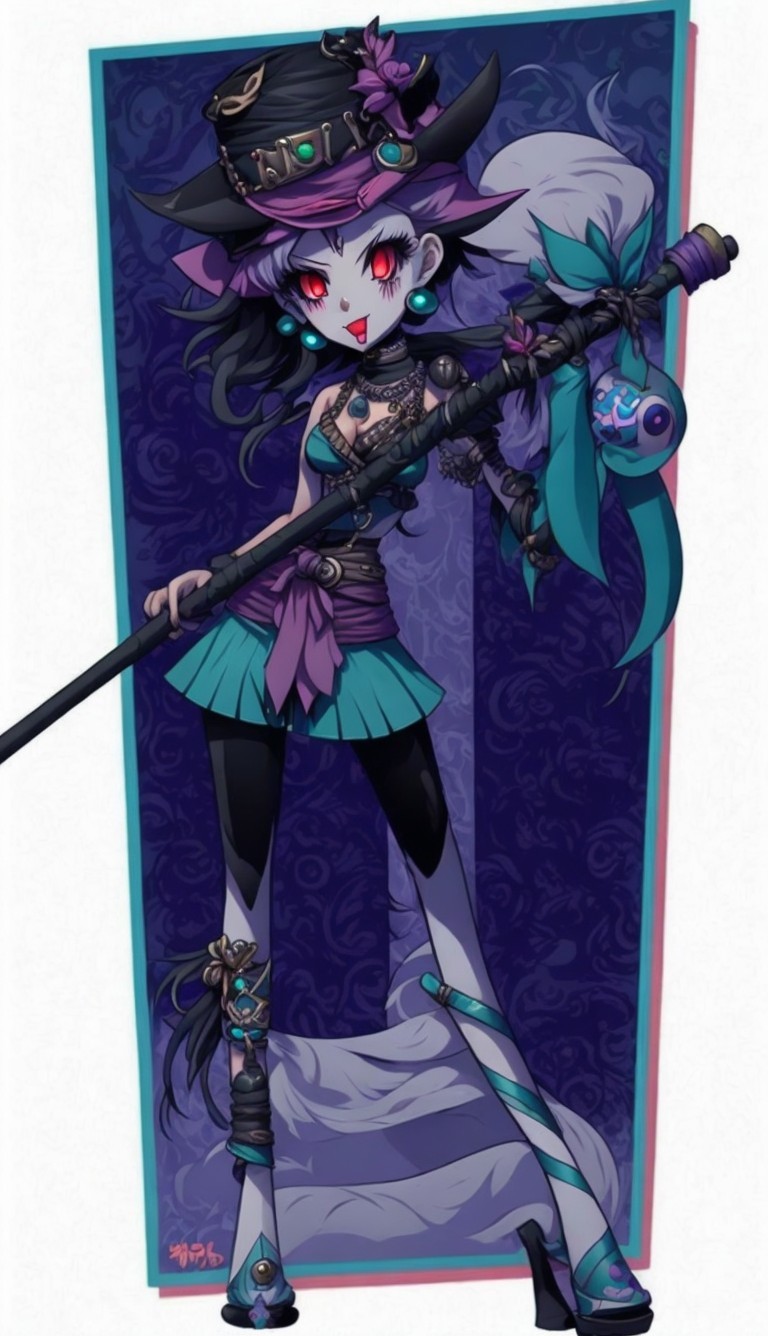 Fantasy Character Design with Purple and Teal Hair