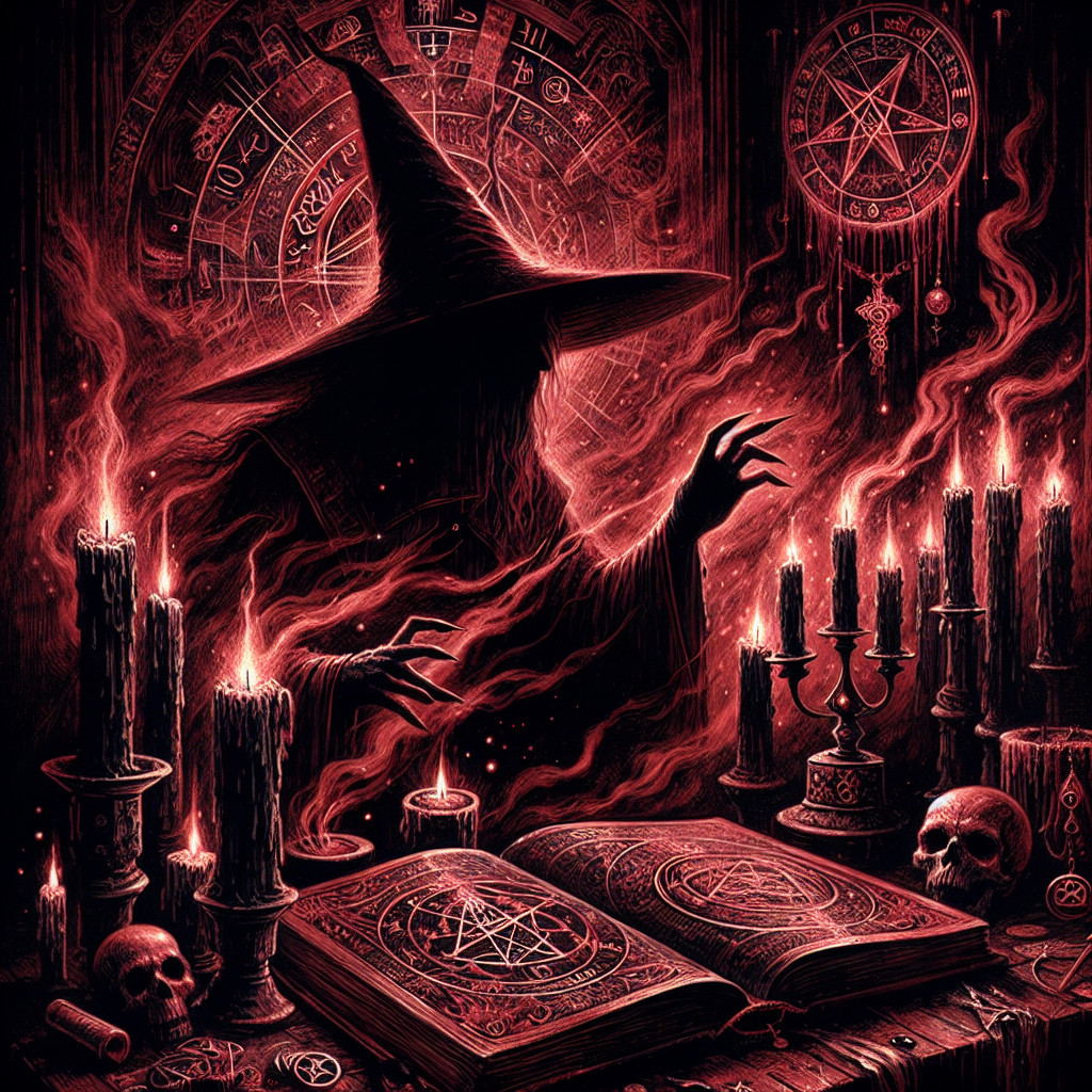 Shadowy Figure Conjuring Dark Magic with Artifacts