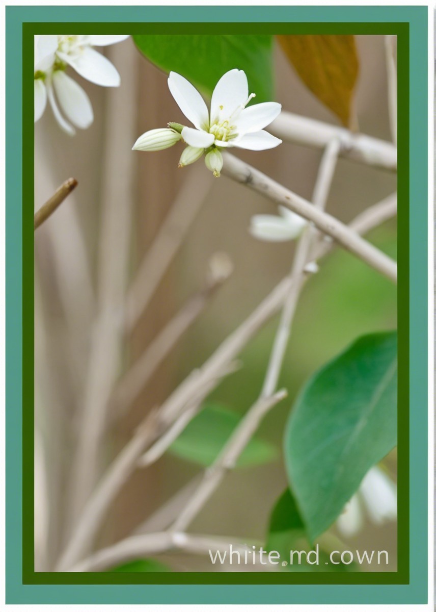 Delicate White Flower Among Green Leaves and Branches