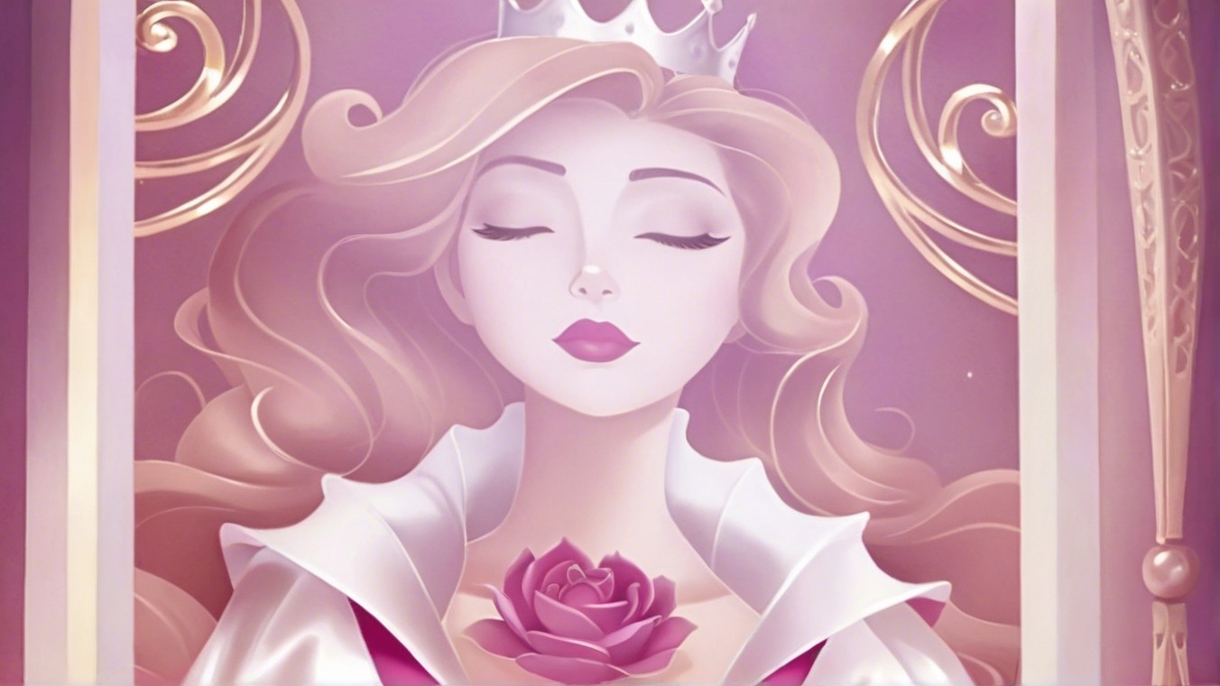 Serene princess with crown and pink rose in pastel hues