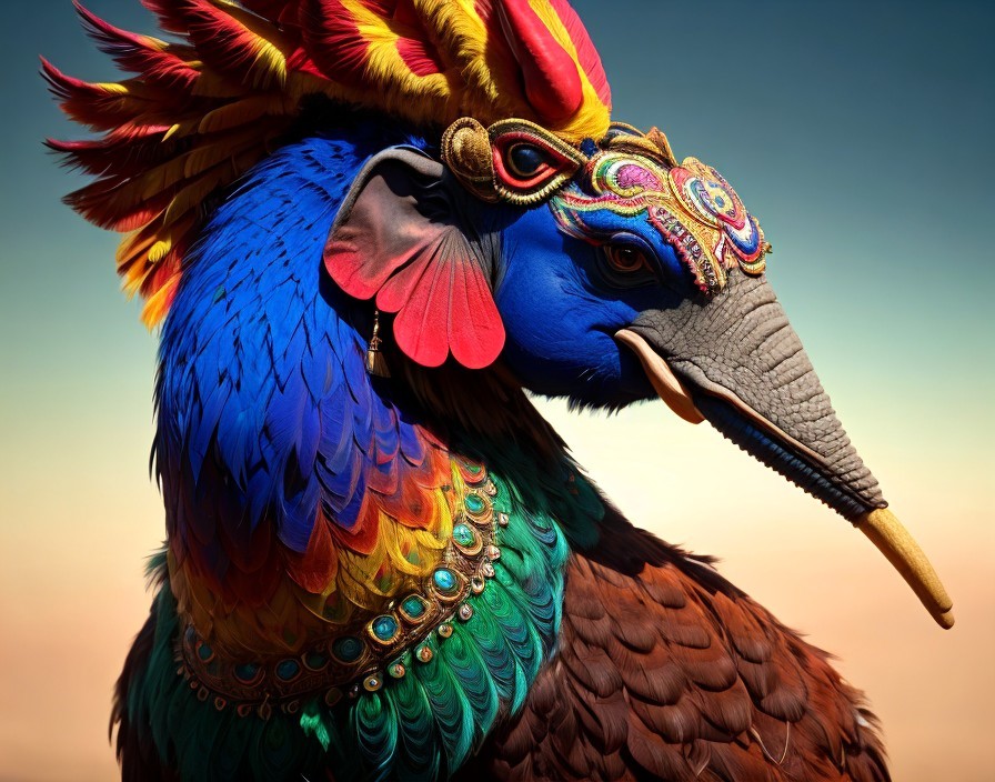 Vibrant Fantastical Bird with Colorful Plumage