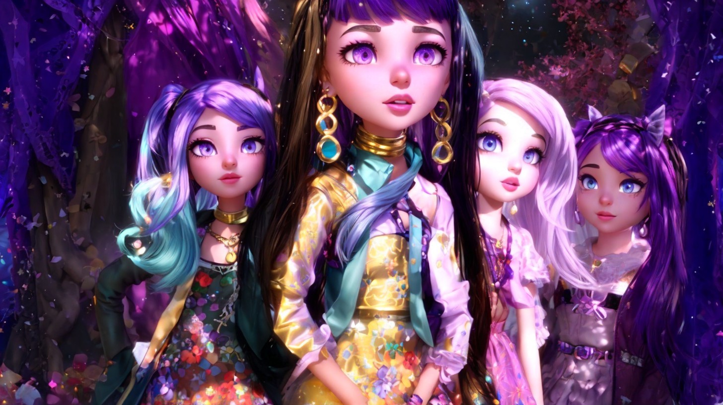 Vibrant Fantasy Scene with Four Stylized Girls