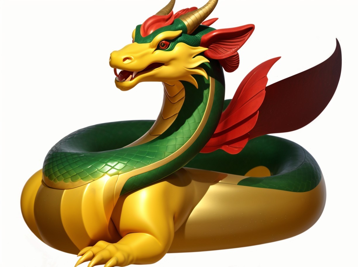 Vibrant Stylized Dragon with Green and Gold Colors