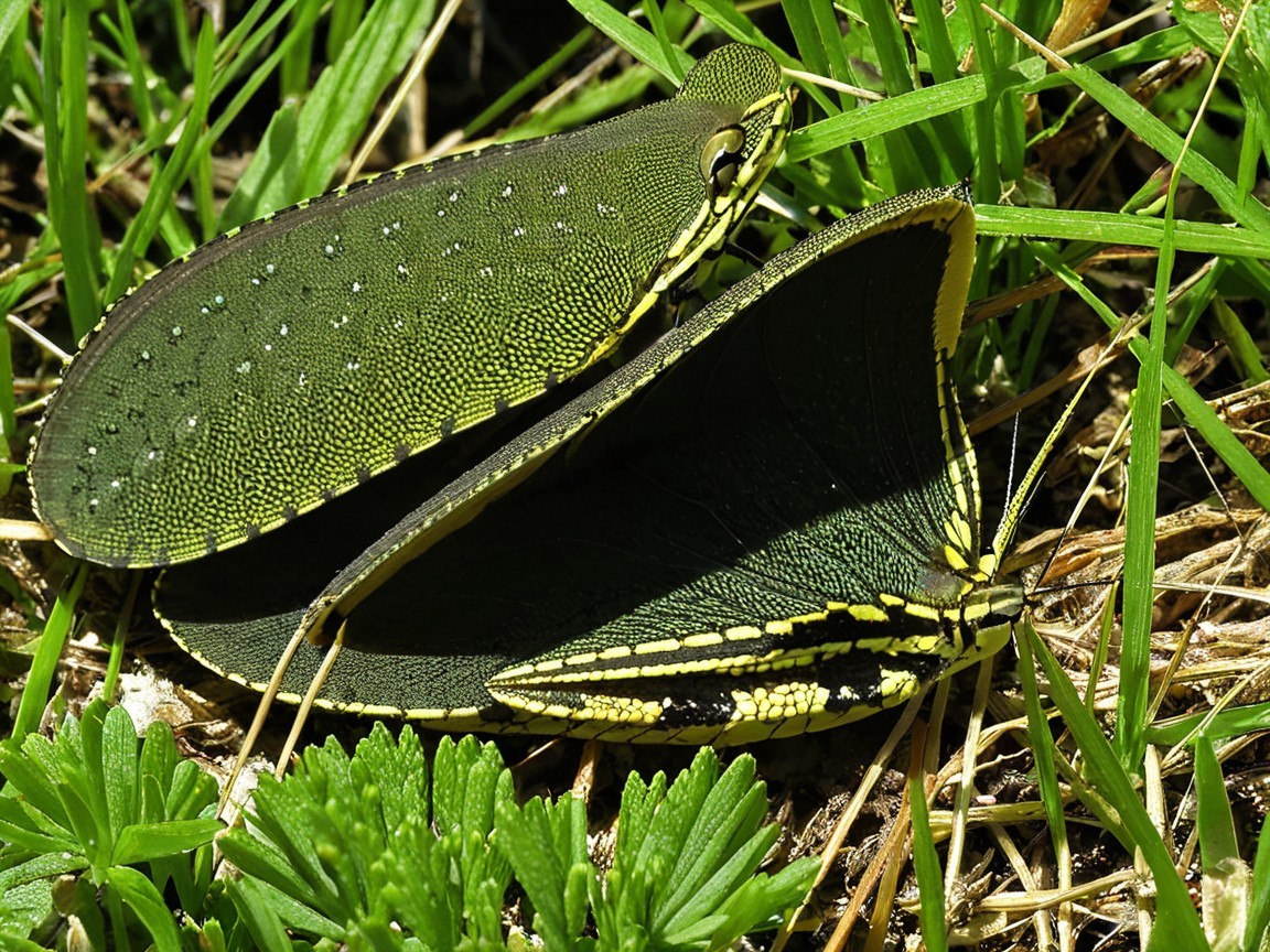 Leaf Insects Camouflaged in Green Grass Habitat